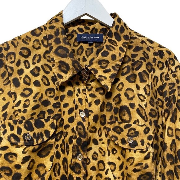 JONES New York Leopard Shirt Plus Size 3X Womens Cotton Button up Top Long Sleev - Picture 2 of 10